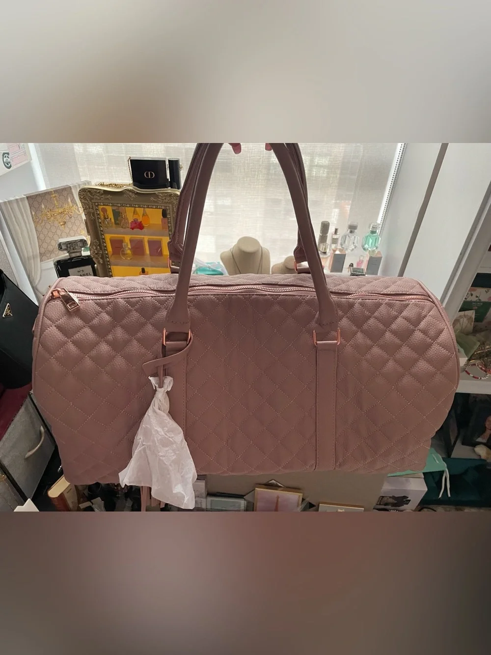 ✨💕Quilted Women's Weekender Tote Bag in Light Pink, Rose Gold Hardware💕✨NWT